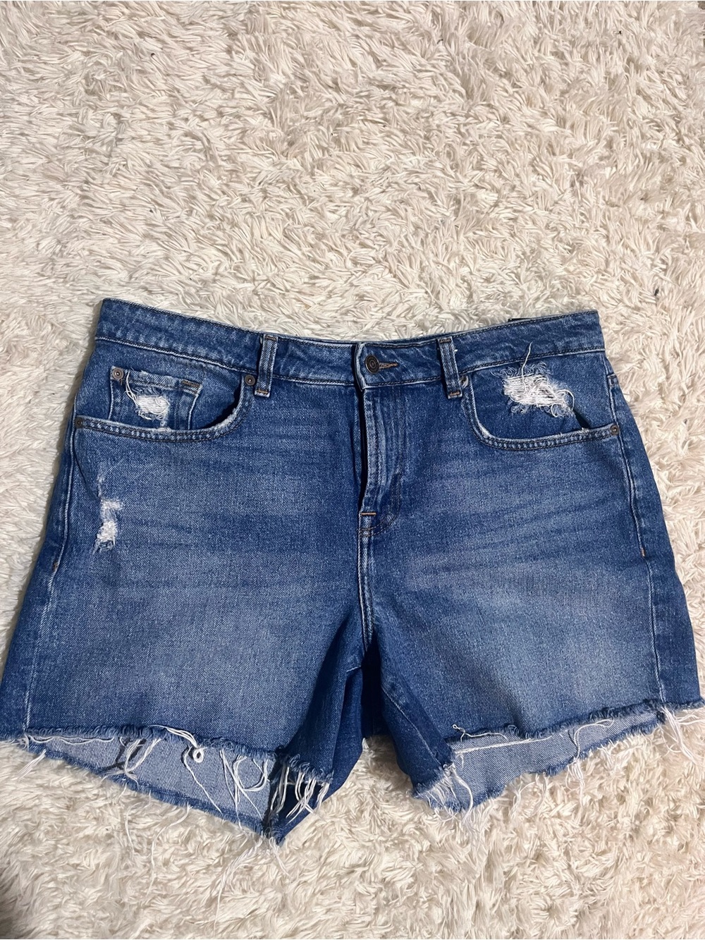 7 For All Mankind Blue Distressed Denim Cutoff Shorts